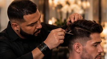 Joe Robert precision cutting a gentleman's hair