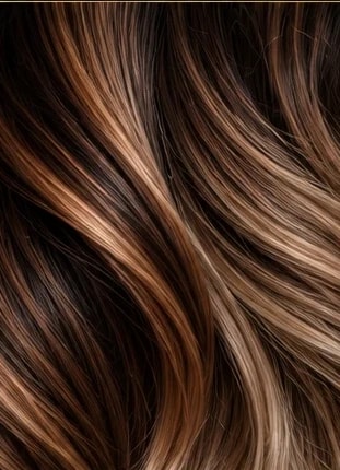 Long brunette hair with golden highlights in motion